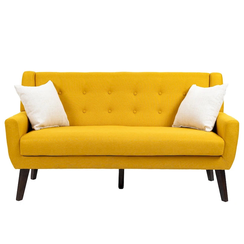Modern Curved 63  Button Tufted Upholstered Loveseat with 2 Pillows
