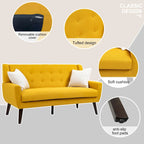 Modern Curved 63  Button Tufted Upholstered Loveseat with 2 Pillows