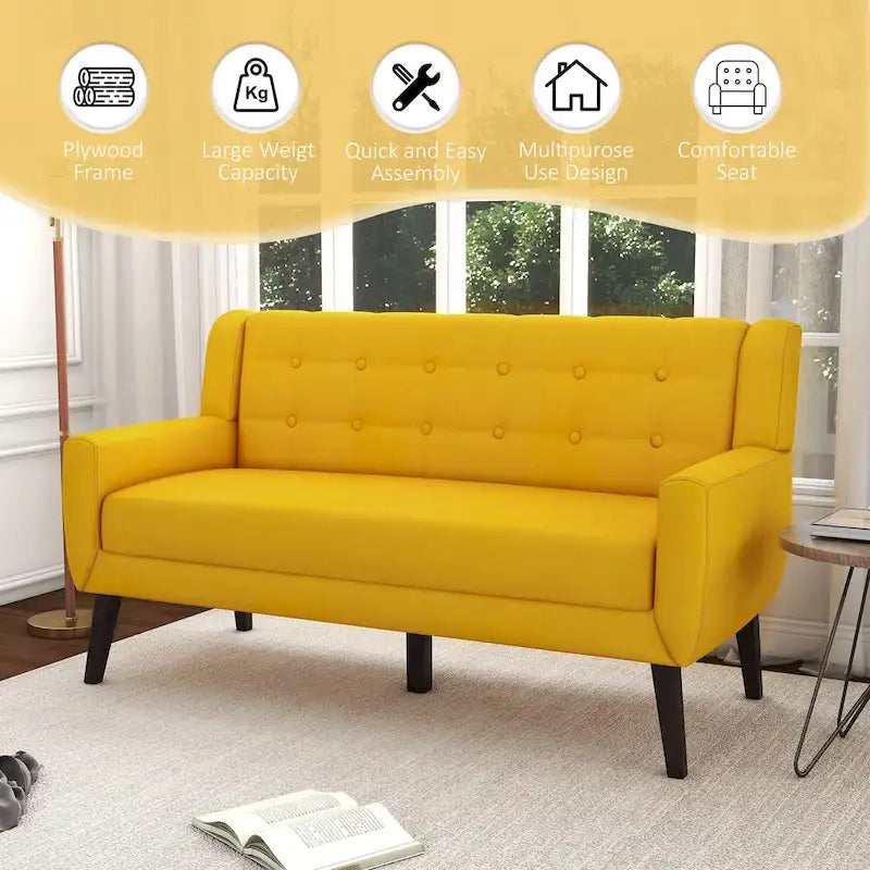 Modern Curved 63  Button Tufted Upholstered Loveseat with 2 Pillows