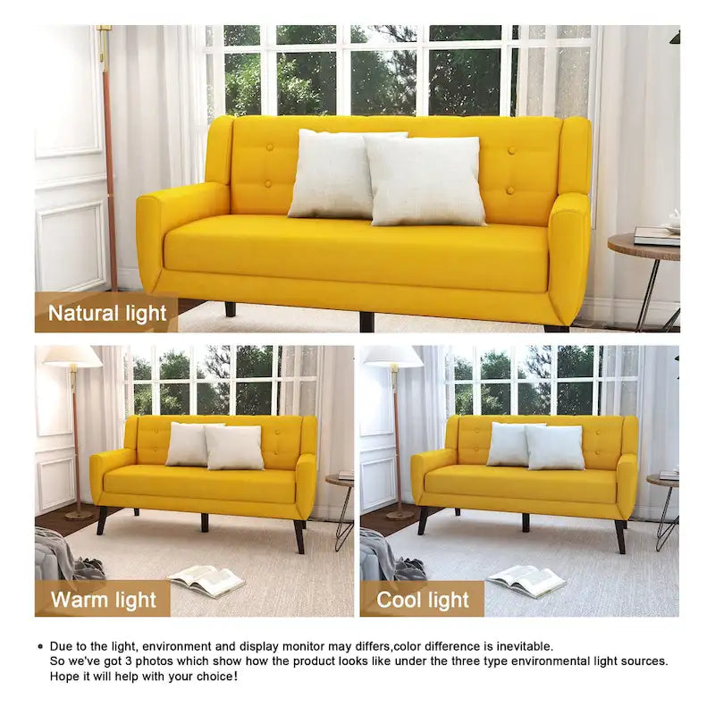 Modern Curved 63  Button Tufted Upholstered Loveseat with 2 Pillows