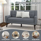 Modern Curved 63  Button Tufted Upholstered Loveseat with 2 Pillows