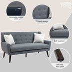 Modern Curved 63  Button Tufted Upholstered Loveseat with 2 Pillows
