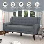 Modern Curved 63  Button Tufted Upholstered Loveseat with 2 Pillows