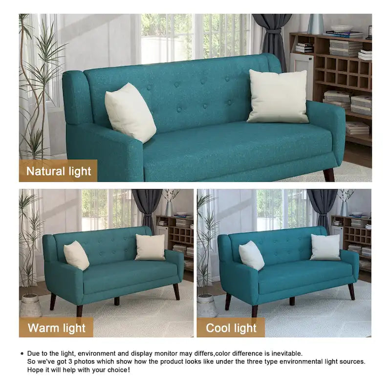 Modern Curved 63  Button Tufted Upholstered Loveseat with 2 Pillows