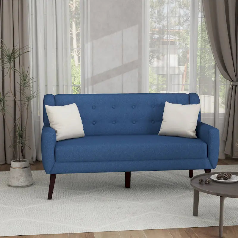 Modern Curved 63  Button Tufted Upholstered Loveseat with 2 Pillows