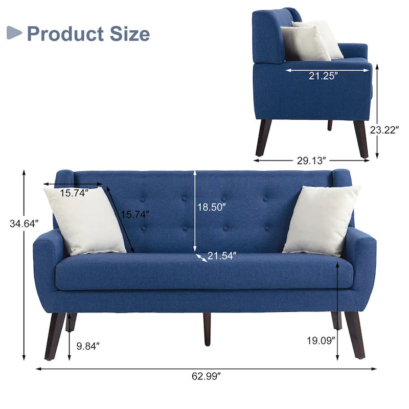 Modern Curved 63  Button Tufted Upholstered Loveseat with 2 Pillows