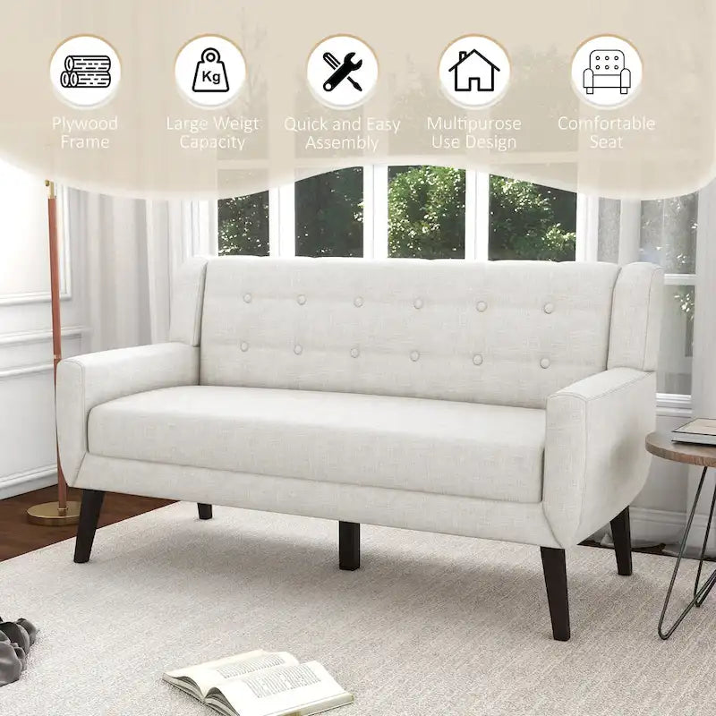 Modern Curved 63  Button Tufted Upholstered Loveseat with 2 Pillows