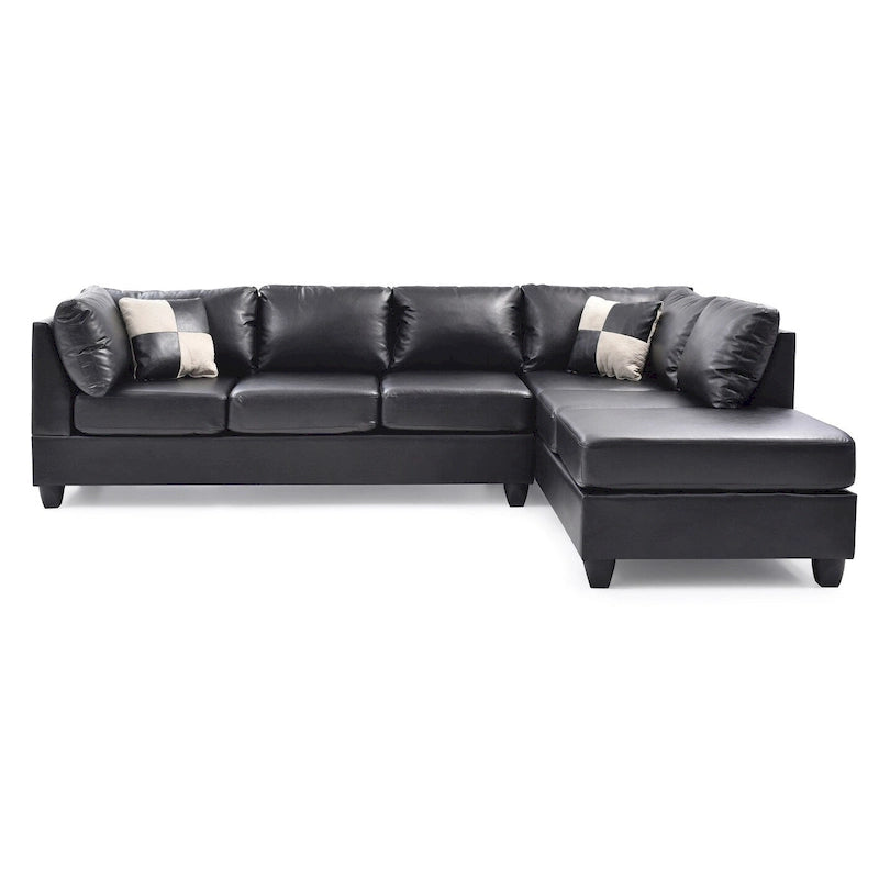Malone 111 in. Faux Leather 4-Seater Sectional Sofa with 2-Throw Pillow - 111 L x 78 W x 34 H