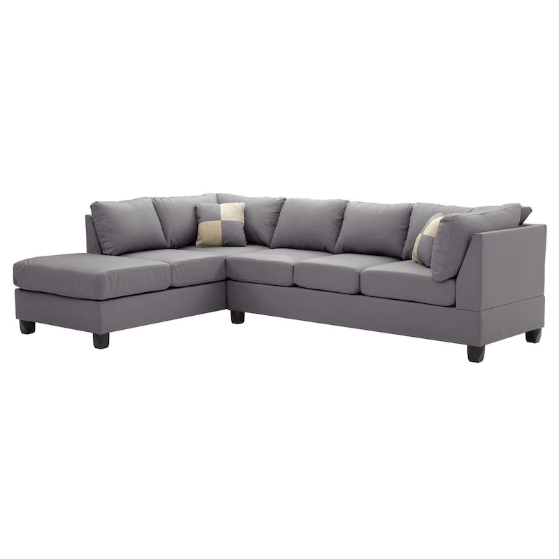 Malone 111 in. Faux Leather 4-Seater Sectional Sofa with 2-Throw Pillow - 111 L x 78 W x 34 H