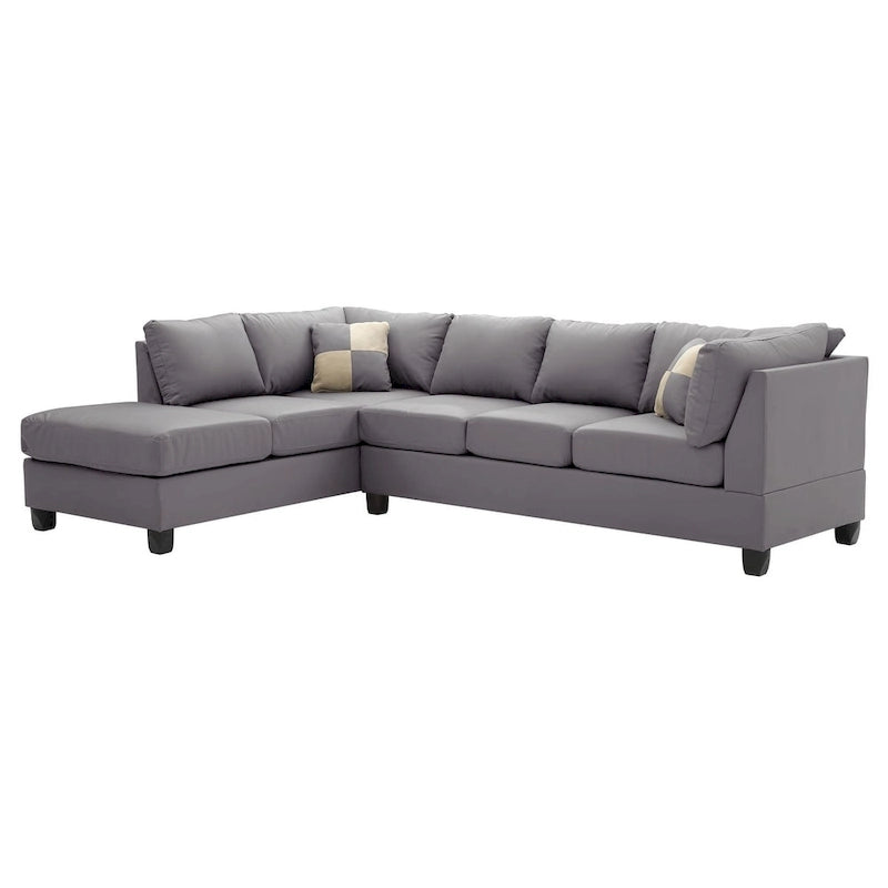 Malone 111 in. Faux Leather 4-Seater Sectional Sofa with 2-Throw Pillow - 111 L x 78 W x 34 H