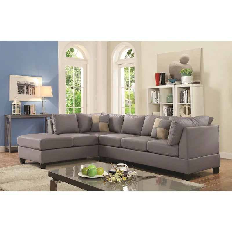 Malone 111 in. Faux Leather 4-Seater Sectional Sofa with 2-Throw Pillow - 111 L x 78 W x 34 H