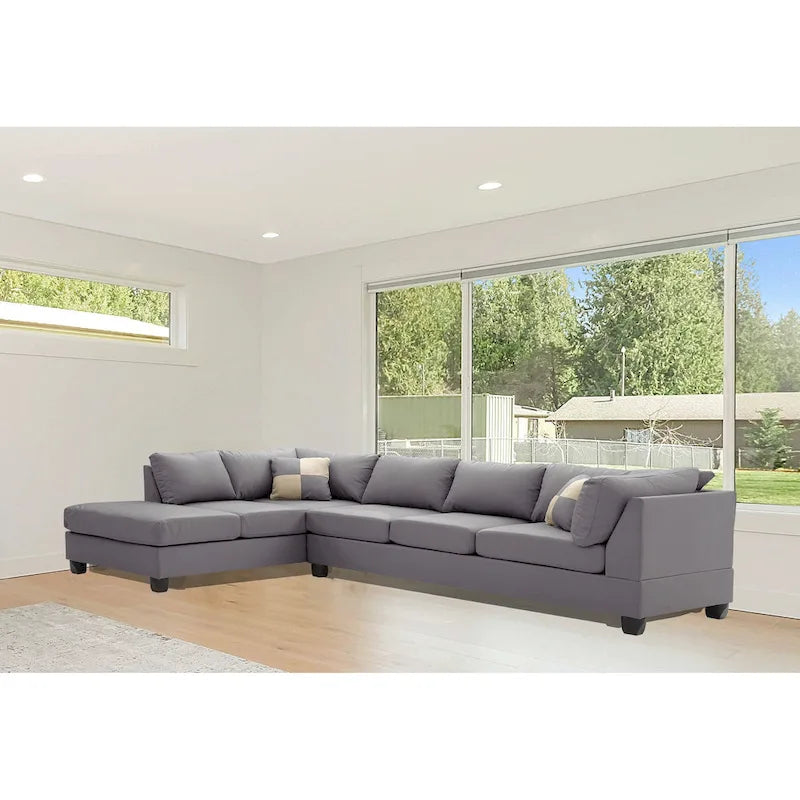 Malone 111 in. Faux Leather 4-Seater Sectional Sofa with 2-Throw Pillow - 111 L x 78 W x 34 H