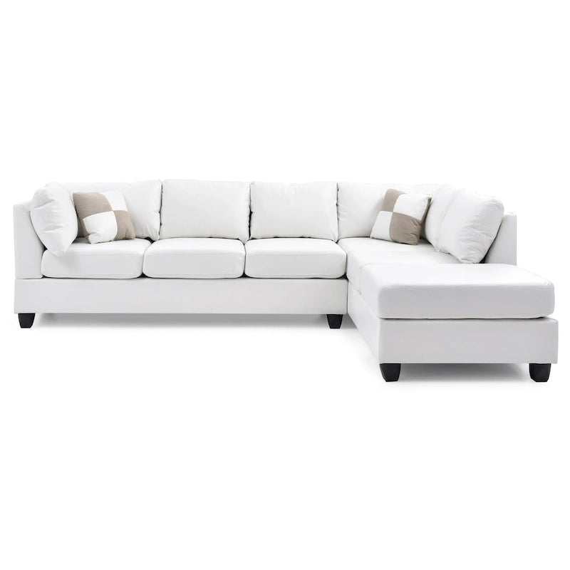 Malone 111 in. Faux Leather 4-Seater Sectional Sofa with 2-Throw Pillow - 111 L x 78 W x 34 H