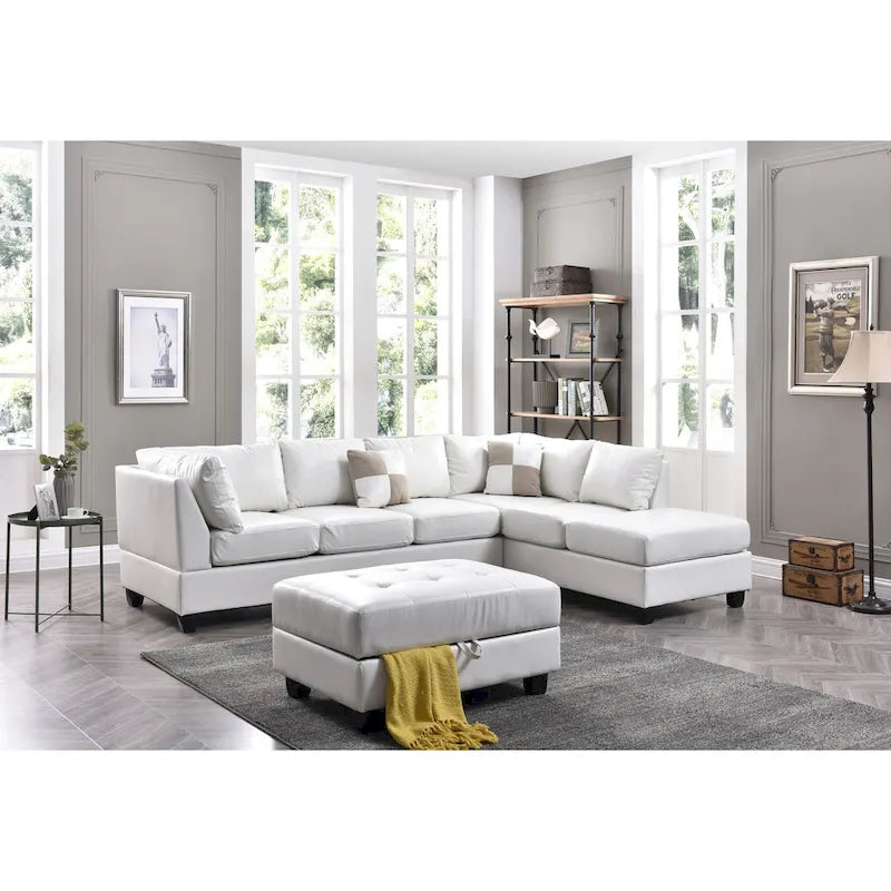 Malone 111 in. Faux Leather 4-Seater Sectional Sofa with 2-Throw Pillow - 111 L x 78 W x 34 H