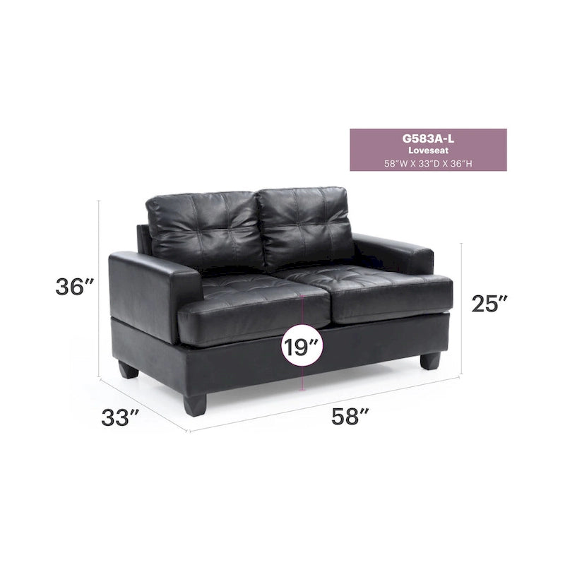 Sandridge 58 in. W Flared Arm Faux Leather Straight Sofa - 34 L x 58 W x 36 H