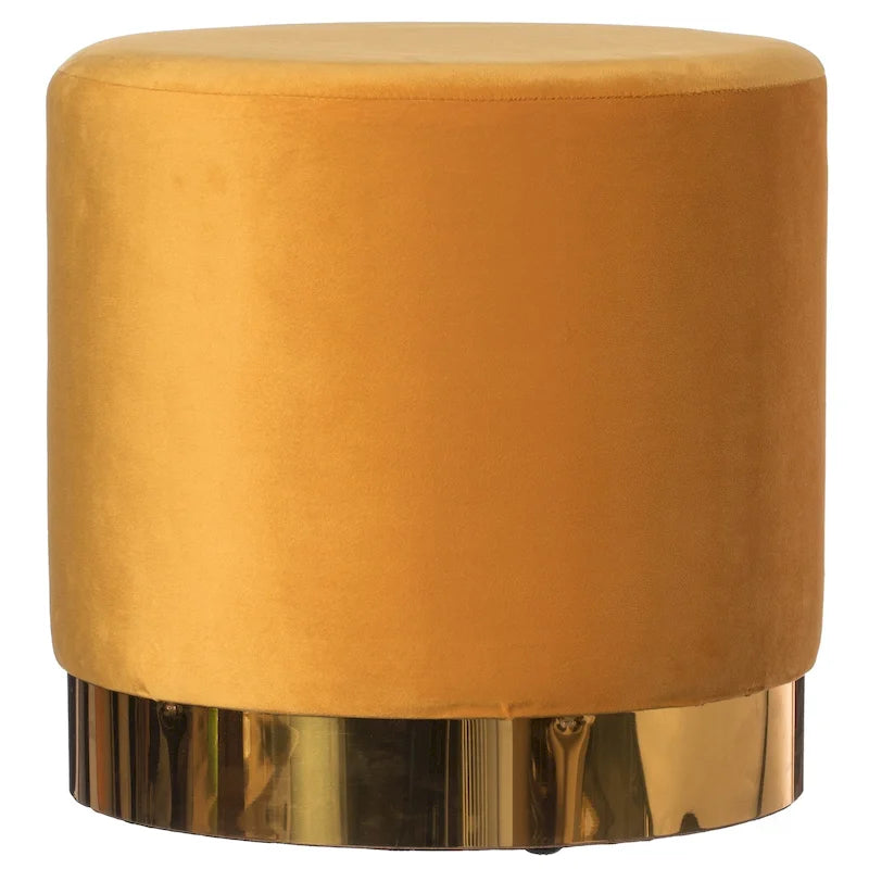 Modern Round Velvet Fabric Standard Ottoman Stool with Gold Base