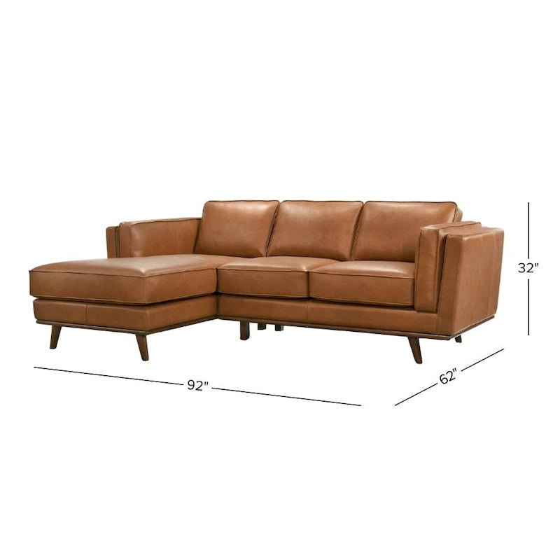 Ferris Living Room Top Leather Corner Sectional Couch in Cognac Tan