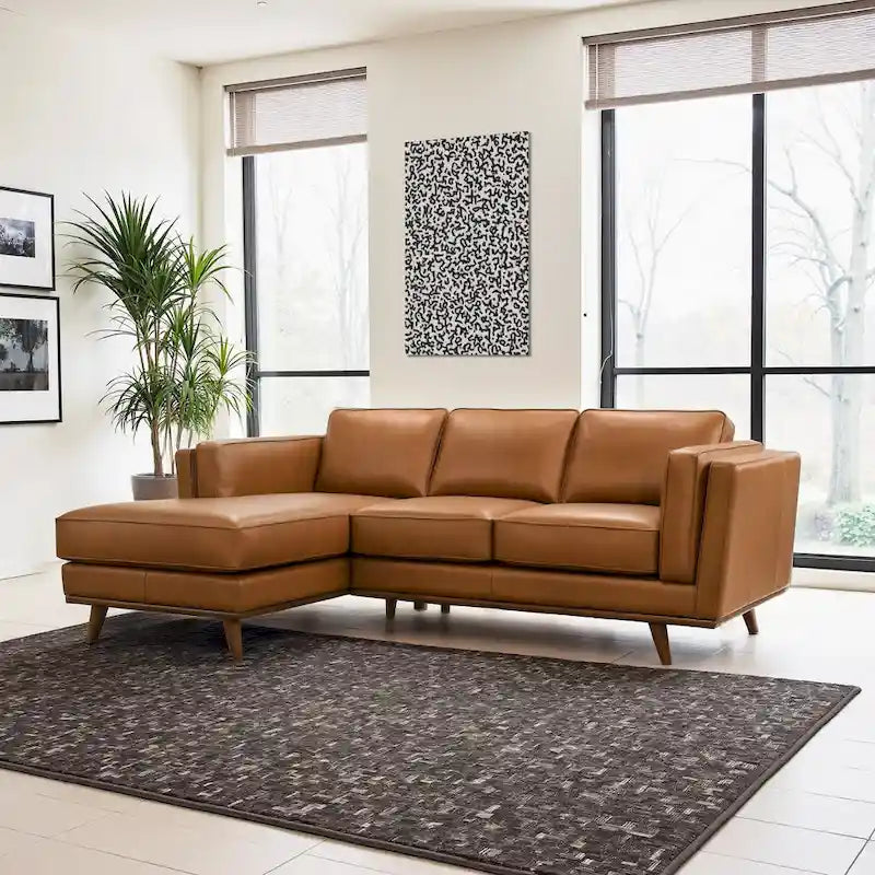 Ferris Living Room Top Leather Corner Sectional Couch in Cognac Tan
