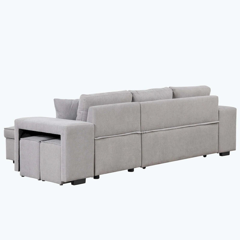 Modern L-Shape 3 Seat Reversible Sectional Couch,with Storage Chaise and 2 Stools