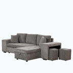 Modern L-Shape 3 Seat Reversible Sectional Couch,with Storage Chaise and 2 Stools