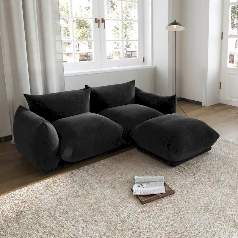 L-Shaped Sectional Sofa, Minimalist Chenille Modular Sofas Couches With Ottoman
