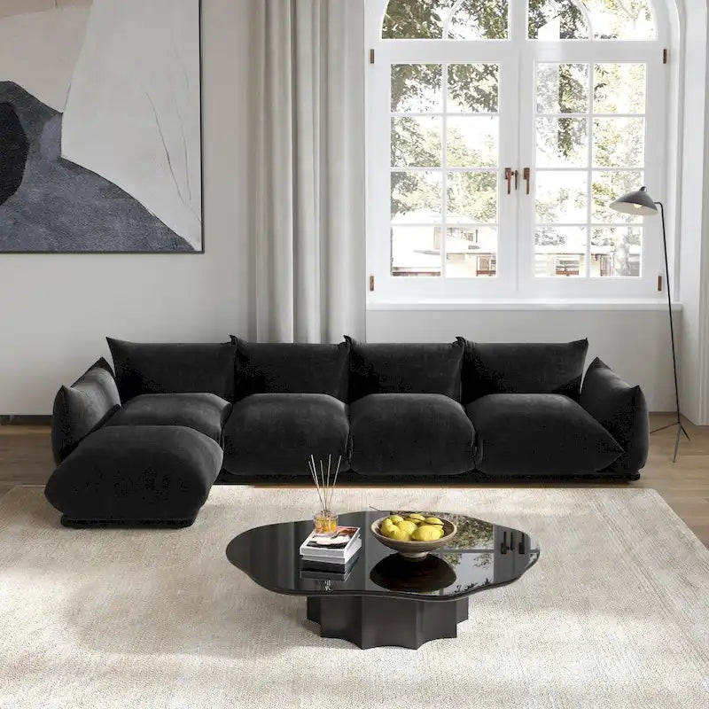 L-Shaped Sectional Sofa, Minimalist Chenille Modular Sofas Couches With Ottoman