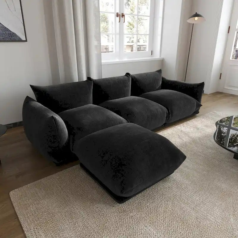 L-Shaped Sectional Sofa, Minimalist Chenille Modular Sofas Couches With Ottoman