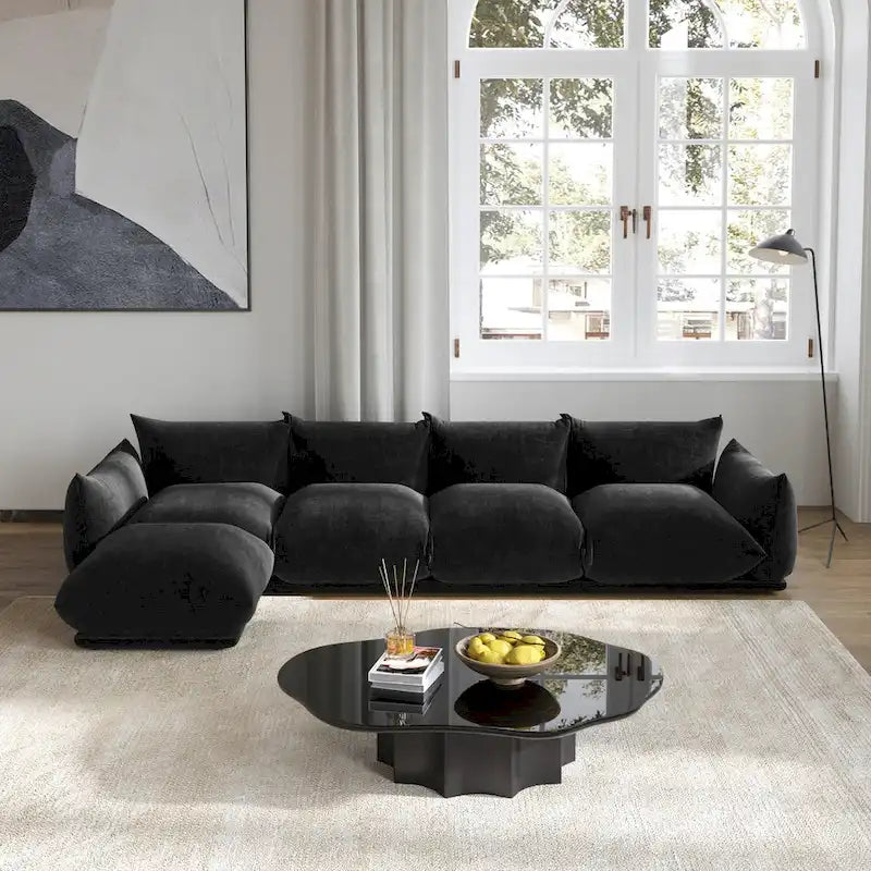 L-Shaped Sectional Sofa, Minimalist Chenille Modular Sofas Couches With Ottoman
