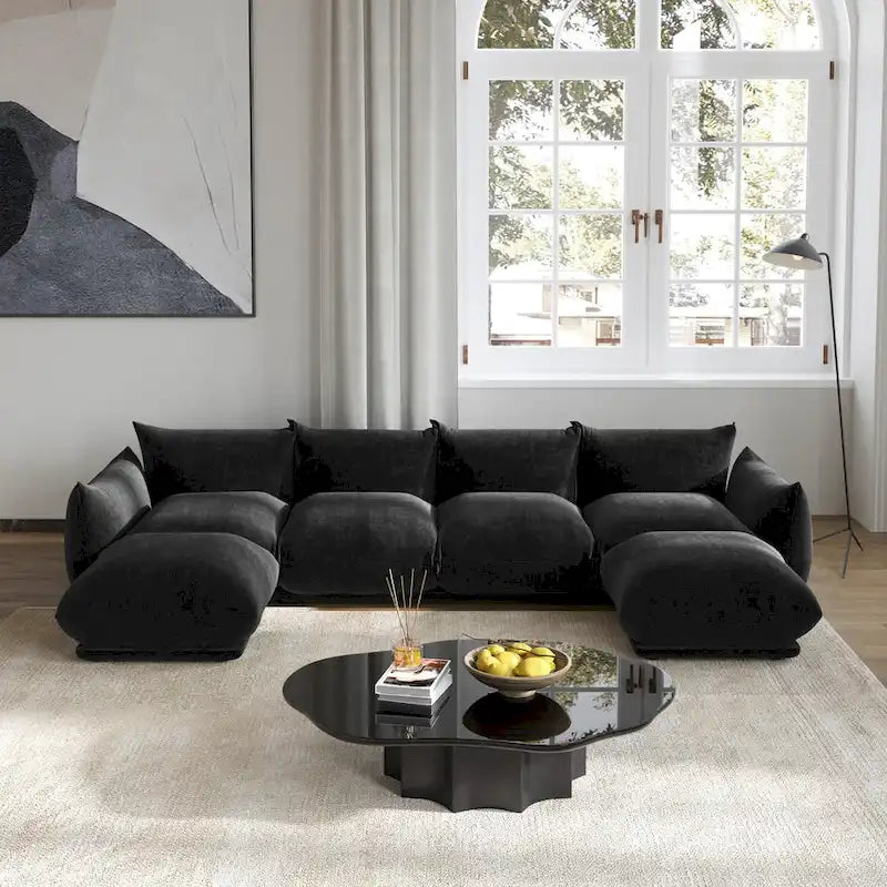 L-Shaped Sectional Sofa, Minimalist Chenille Modular Sofas Couches With Ottoman