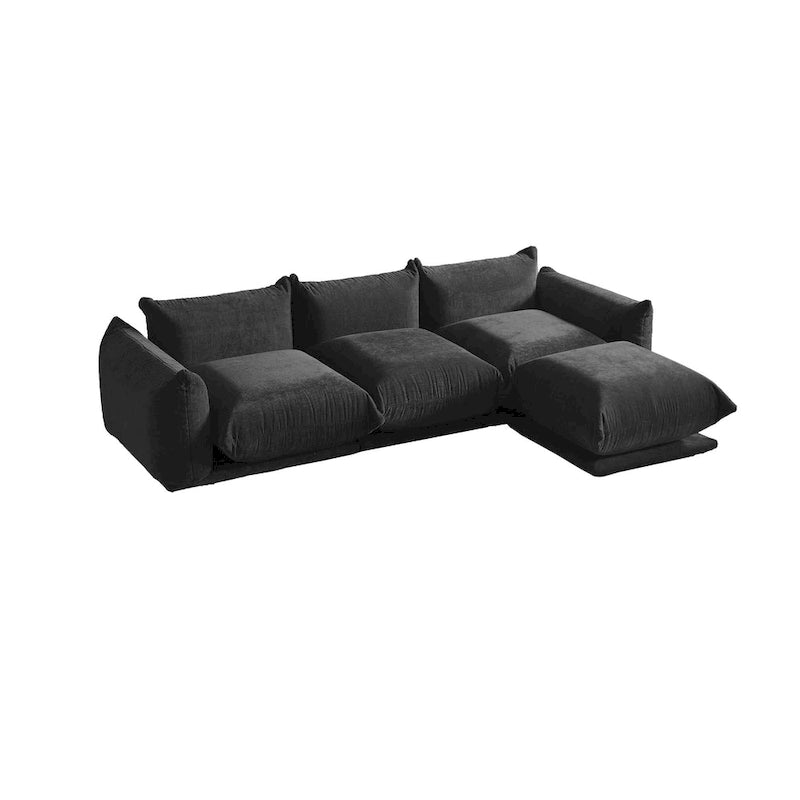 L-Shaped Sectional Sofa, Minimalist Chenille Modular Sofas Couches With Ottoman