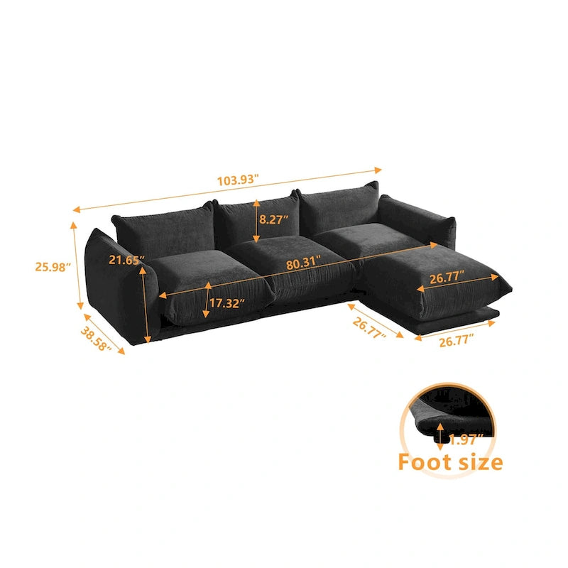 L-Shaped Sectional Sofa, Minimalist Chenille Modular Sofas Couches With Ottoman