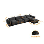 L-Shaped Sectional Sofa, Minimalist Chenille Modular Sofas Couches With Ottoman