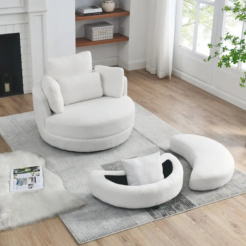39W Moon Upholstered Swivel Accent Barrel Chair with Storage Ottoman for Living Room - 51 x 39 x 30.5
