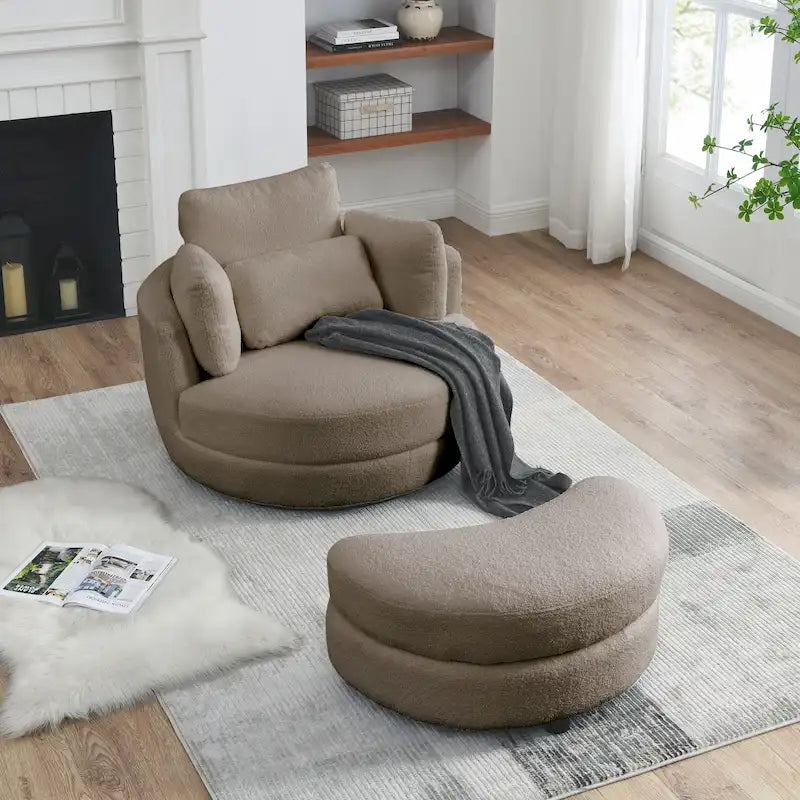 39W Moon Upholstered Swivel Accent Barrel Chair with Storage Ottoman for Living Room - 51 x 39 x 30.5