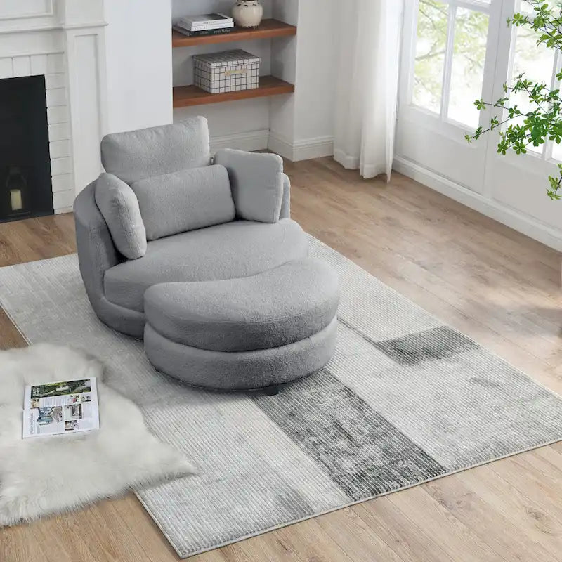 39W Moon Upholstered Swivel Accent Barrel Chair with Storage Ottoman for Living Room - 51 x 39 x 30.5
