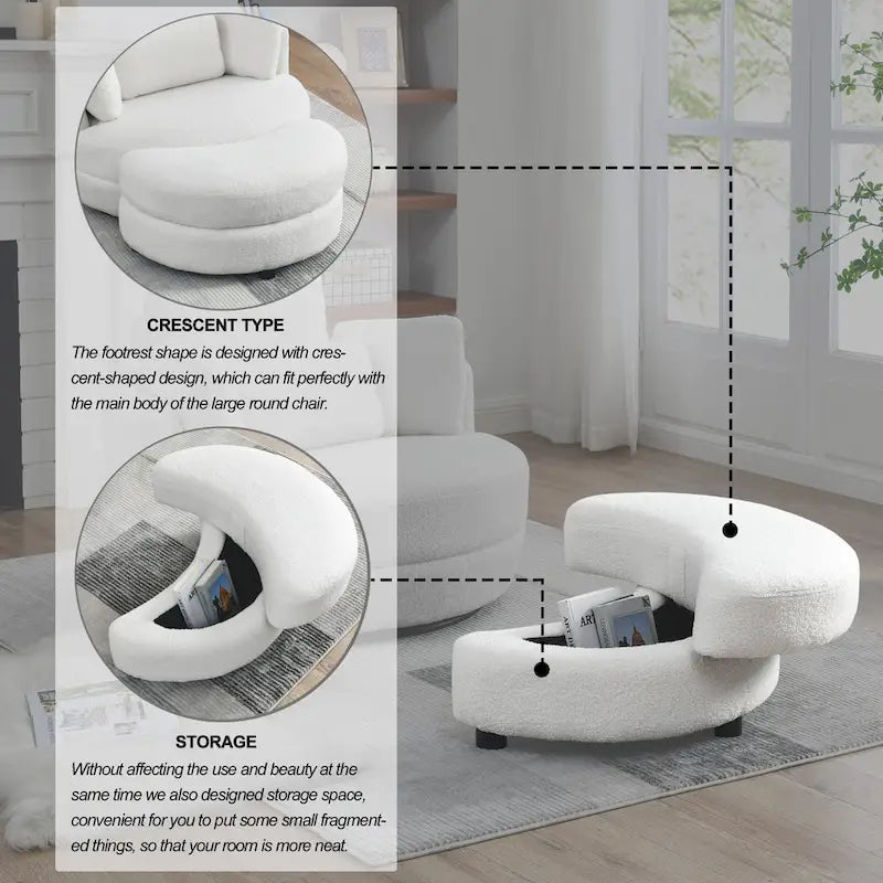 39W Moon Upholstered Swivel Accent Barrel Chair with Storage Ottoman for Living Room - 51 x 39 x 30.5