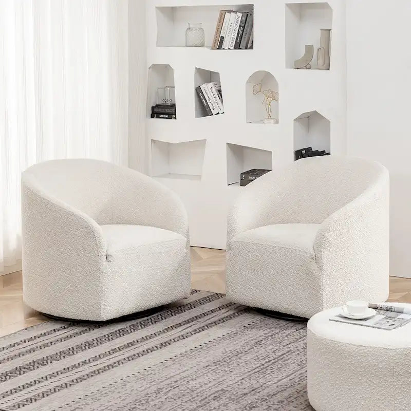 KINWELL 32 W Boucle Upholstered Swivel Barrel Armchair (Set of 2)