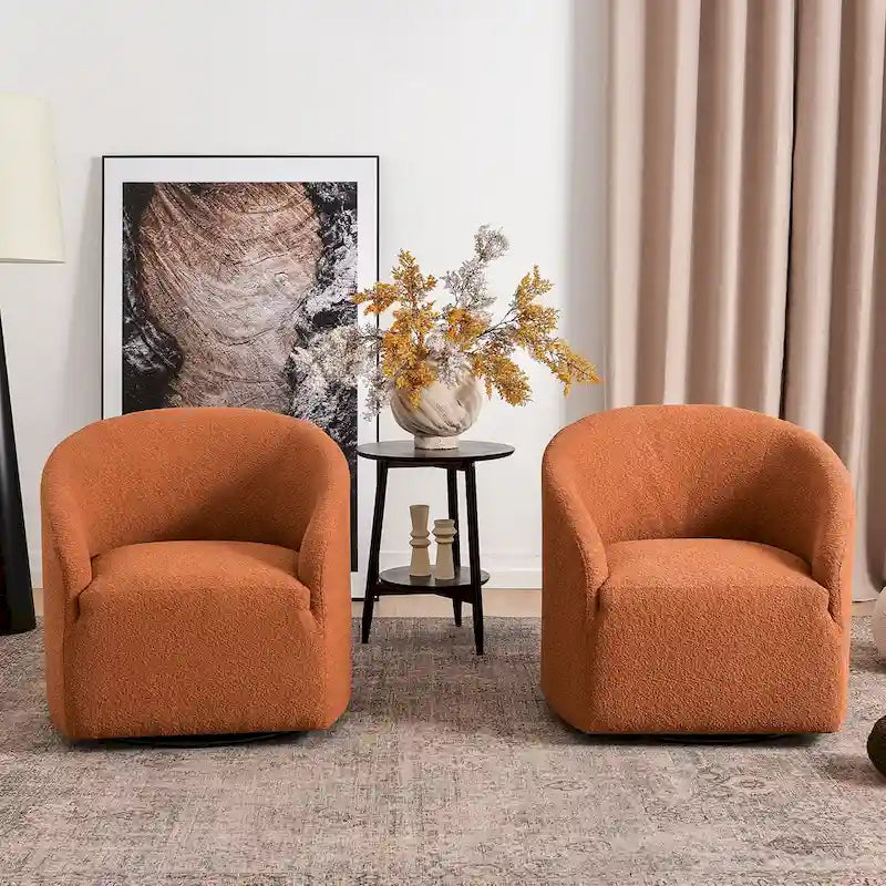 KINWELL 32 W Boucle Upholstered Swivel Barrel Armchair (Set of 2)