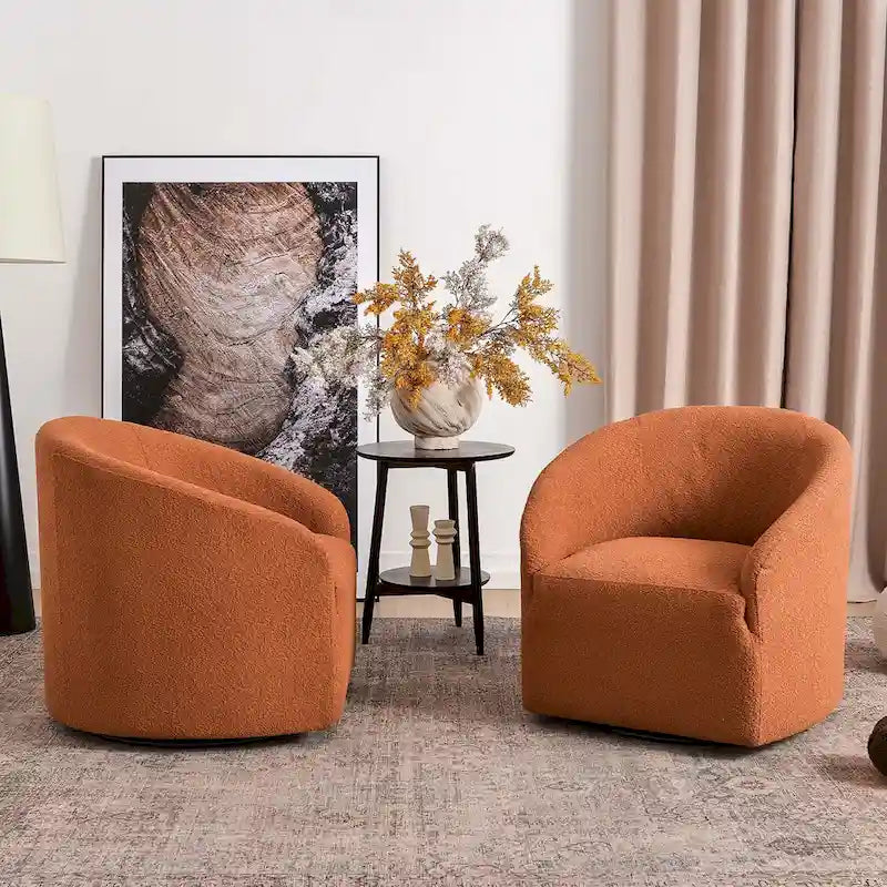 KINWELL 32 W Boucle Upholstered Swivel Barrel Armchair (Set of 2)