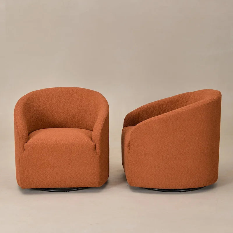KINWELL 32 W Boucle Upholstered Swivel Barrel Armchair (Set of 2)
