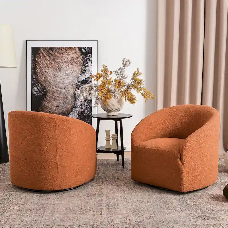KINWELL 32 W Boucle Upholstered Swivel Barrel Armchair (Set of 2)