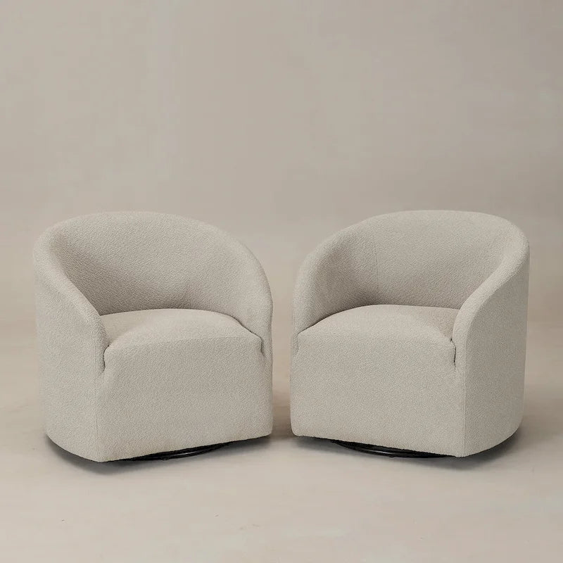 KINWELL 32 W Boucle Upholstered Swivel Barrel Armchair (Set of 2)