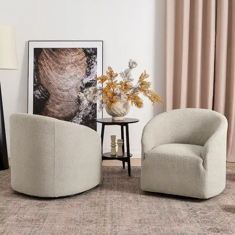 KINWELL 32 W Boucle Upholstered Swivel Barrel Armchair (Set of 2)