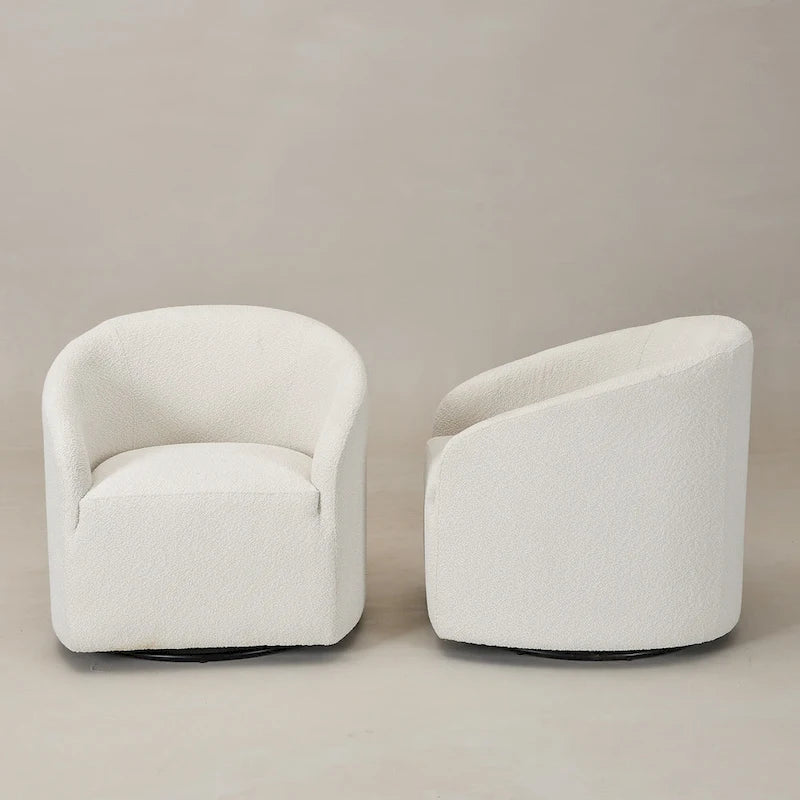 KINWELL 32 W Boucle Upholstered Swivel Barrel Armchair (Set of 2)