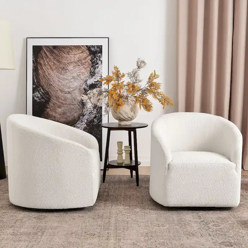 KINWELL 32 W Boucle Upholstered Swivel Barrel Armchair (Set of 2)