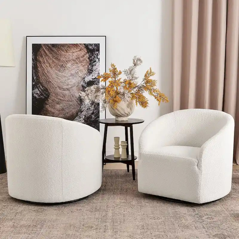 KINWELL 32 W Boucle Upholstered Swivel Barrel Armchair (Set of 2)