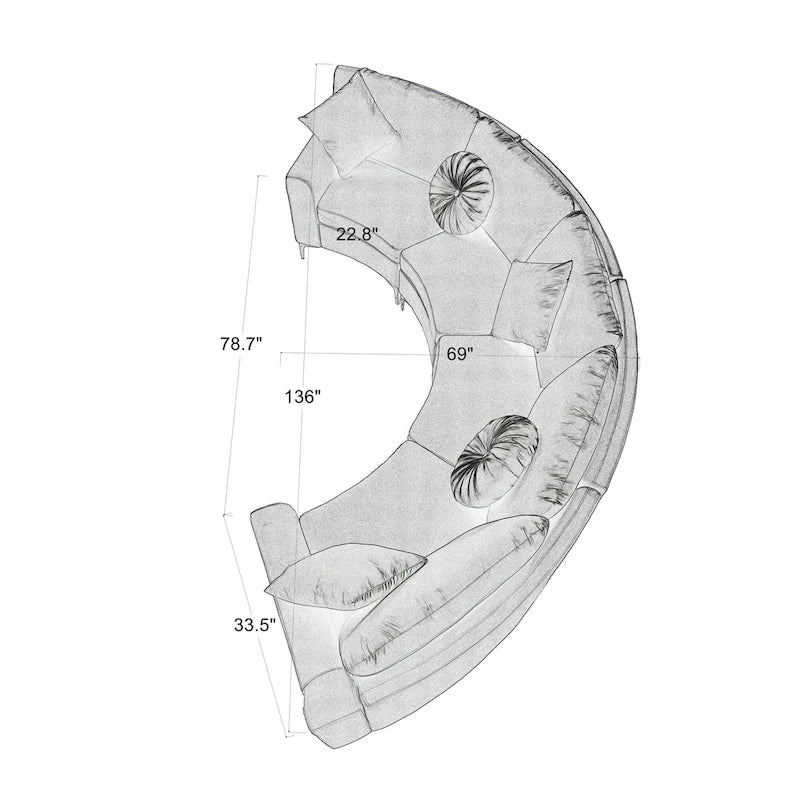 136  Velvet Semicircle couch Modular Curve Sectional Sofa