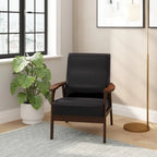 Mid-Century Modern Armchair with Wooden Frame and Faux Leather Cushions