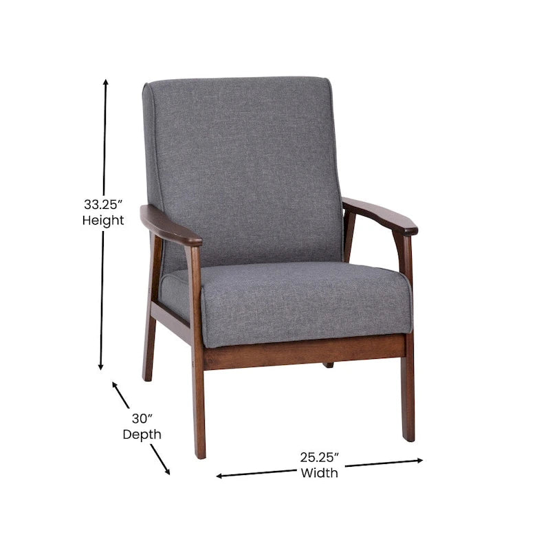 Mid-Century Modern Armchair with Wooden Frame and Faux Leather Cushions