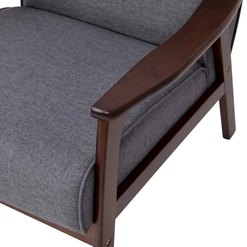 Mid-Century Modern Armchair with Wooden Frame and Faux Leather Cushions